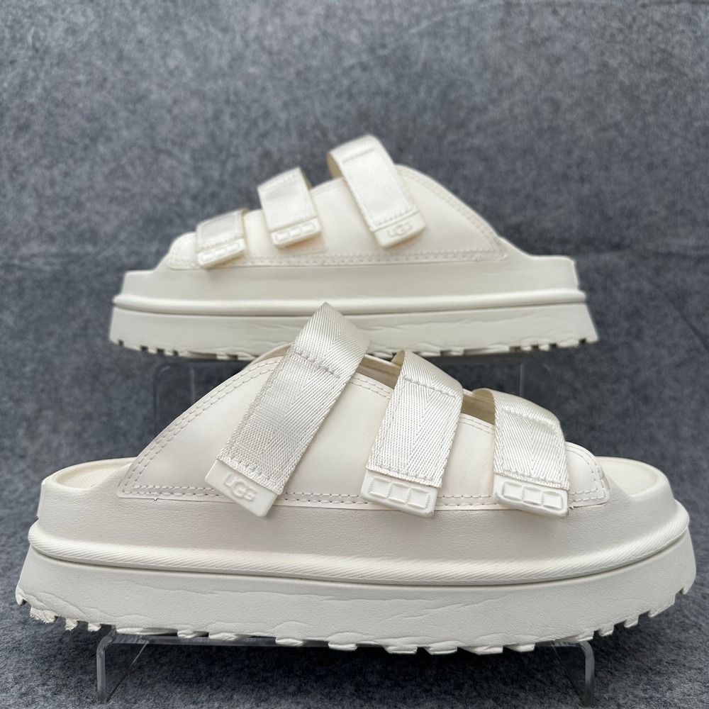 UGG GoldenGlow Slide Sandals Women 11 Jasmine Cream White Stacked Platform Strap